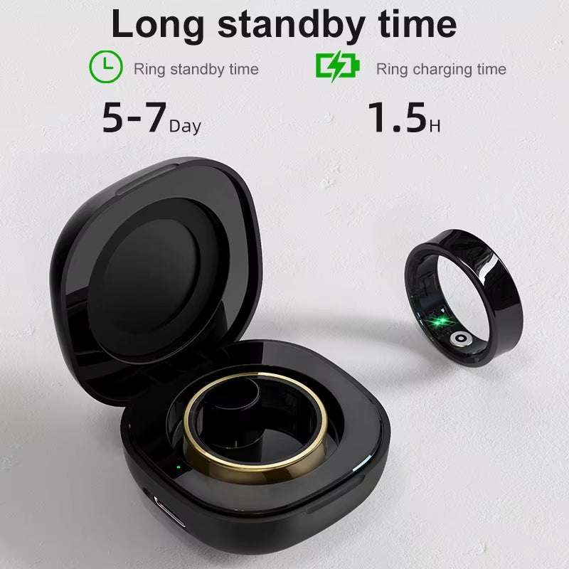 New R09 Smart Ring Men Women with Charging Case, Skin Temperature Health and Sleep Monitor 5ATM Waterproof for Andriod IOS Phone