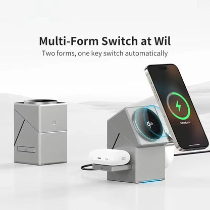 Qi2 3-In-1 Wireless Charger with Auto-Rotating Magic Cube Dock for Iphone 16/15/14 Pro Max, Airpods, and Iwatch Fast Charging