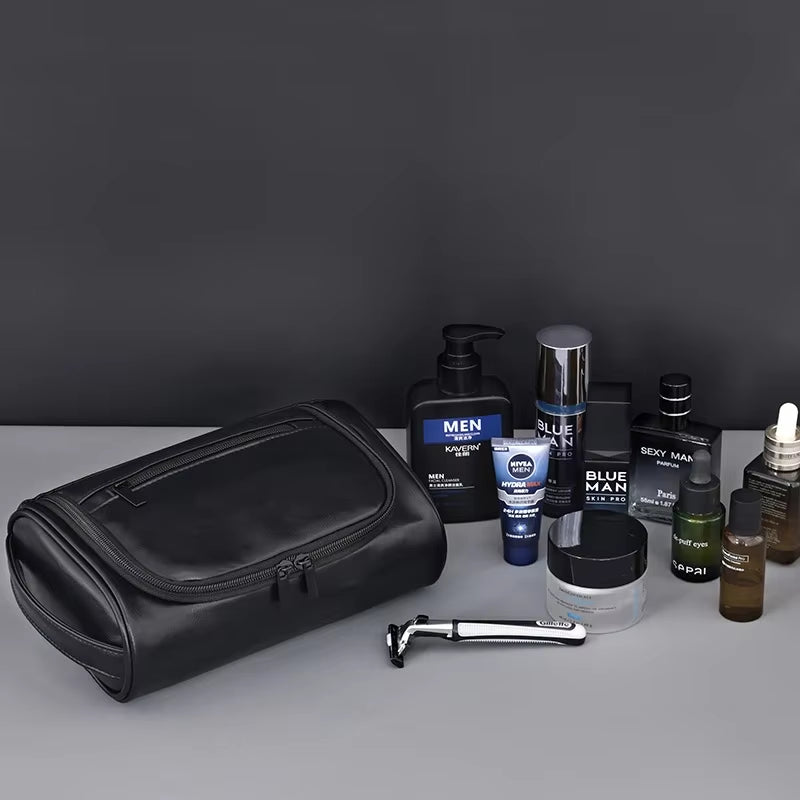 Premium Retro PU Leather Travel Toiletry Bag for Men and Women - Waterproof Cosmetic Organizer