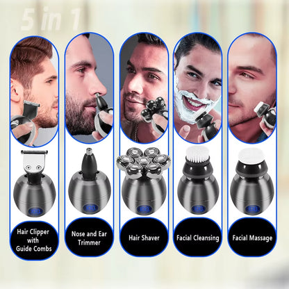 7D Floating Electric Shaver – 5-in-1 Bald Head & Beard Trimmer, IP68 Waterproof, USB Charging