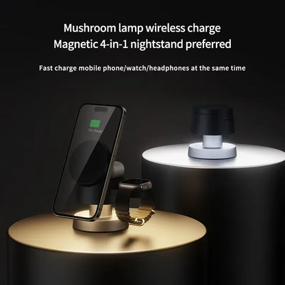 Multi-Device 4-in-1 Wireless Charger Stand – Magnetic Dock with Night Light for iPhone, Apple Watch & AirPods