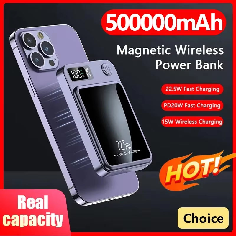 50000mAh Fast Charging Power Bank – Magnetic Wireless Charger for iPhone, Samsung