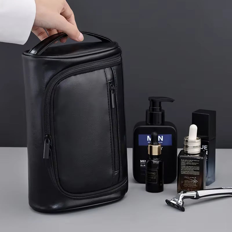 Premium Retro PU Leather Travel Toiletry Bag for Men and Women - Waterproof Cosmetic Organizer