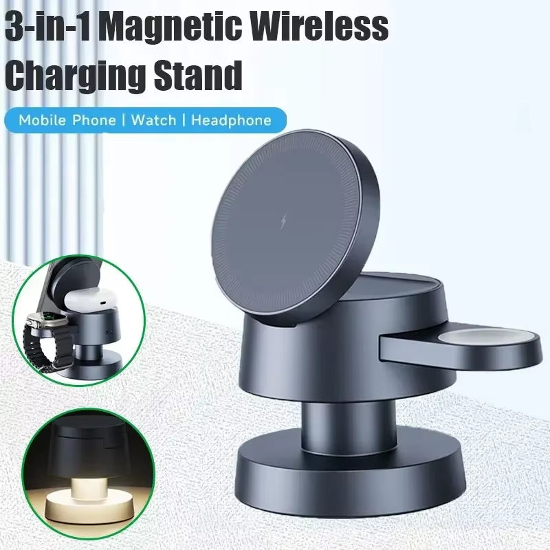 Multi-Device 4-in-1 Wireless Charger Stand – Magnetic Dock with Night Light for iPhone, Apple Watch & AirPods