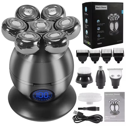 7D Floating Electric Shaver – 5-in-1 Bald Head & Beard Trimmer, IP68 Waterproof, USB Charging