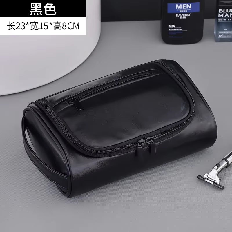 Premium Retro PU Leather Travel Toiletry Bag for Men and Women - Waterproof Cosmetic Organizer